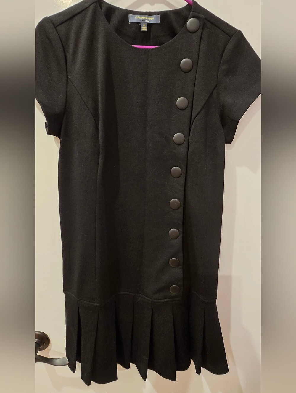 Catherine Malandrino Crew Neck Dress With Pleats, Asymmetrical Buttons